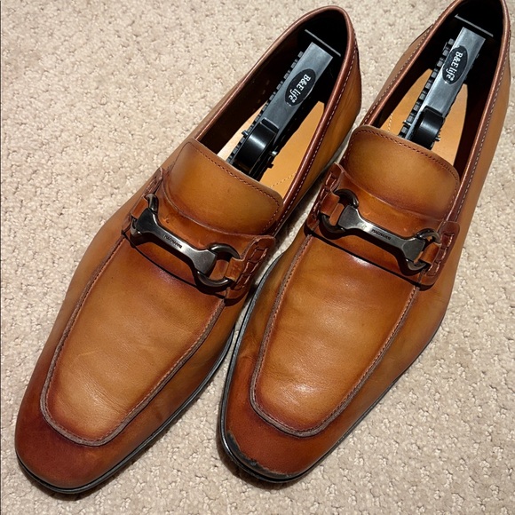 Magnanni Men’s Shoes Leather Loafers Dress Shoes Cognac Brown size 10